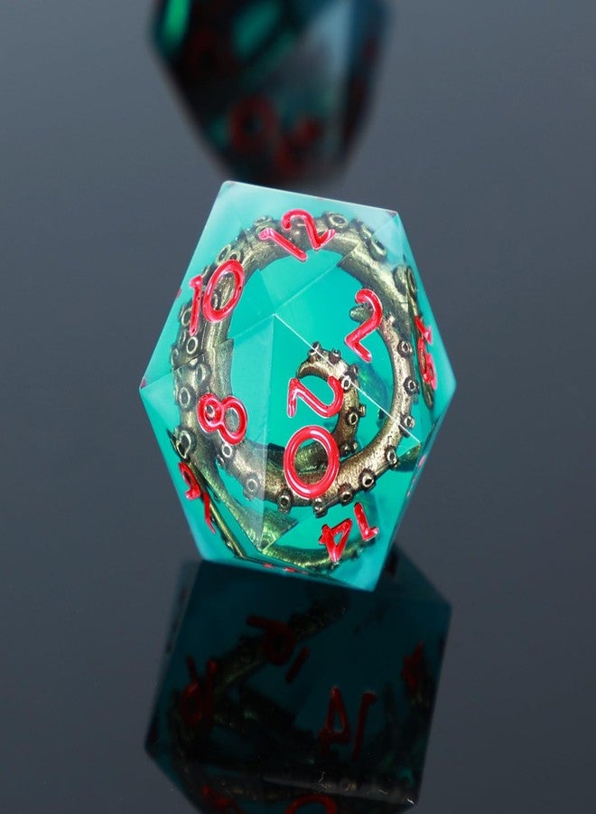 UBEUCK Polyhedral Metal and Resin Dice Set, 7 Pieces D&D RPG Dice with Box, Sharp Edge Octopus Tentacle Design, Fantasy Theme, for Tabletop Gamers, 14 Years and Up (White and Green) - Image 2